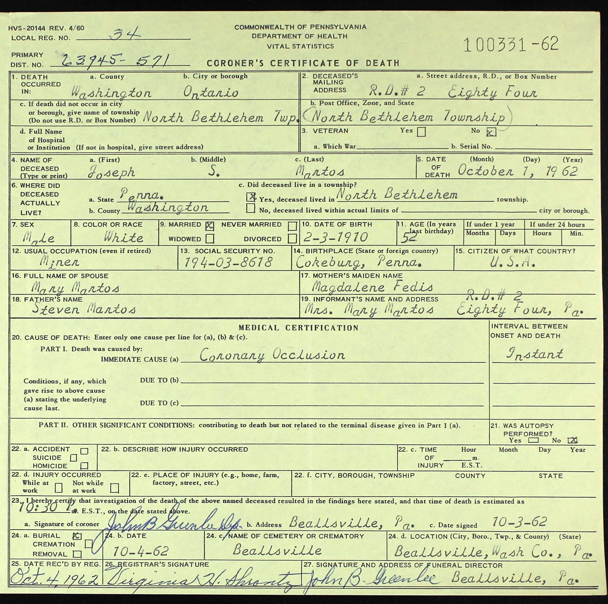death certificate